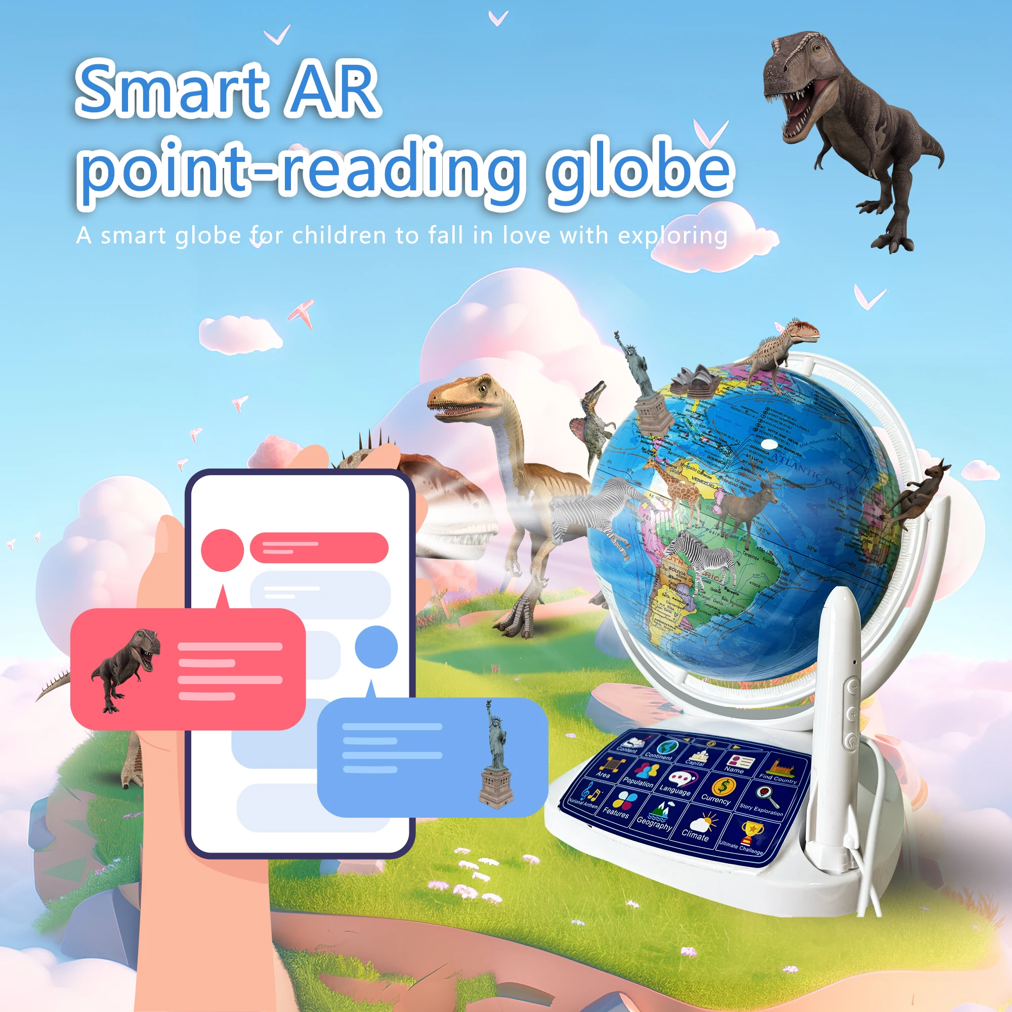 Globe Interactive Light - Interactieve slimme wereldbol voor kinderen, 3D-puntlees